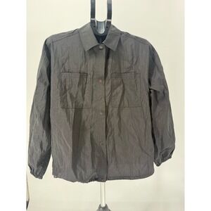 NWOT Athleta Black Textured Collared Snap Button Top XXS Sporty Chic Casual